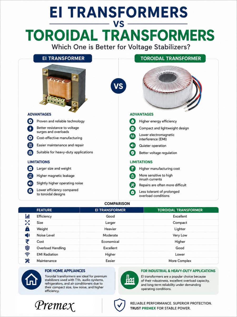 EI Transformers vs Toroidal Transformers: Which One is Better for Voltage Stabilizers?